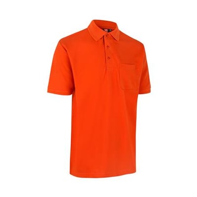 ID Identity Pro Wear poloshirt i klar orange, str. 6XL, med kort ærme og brystlomme på højre side.