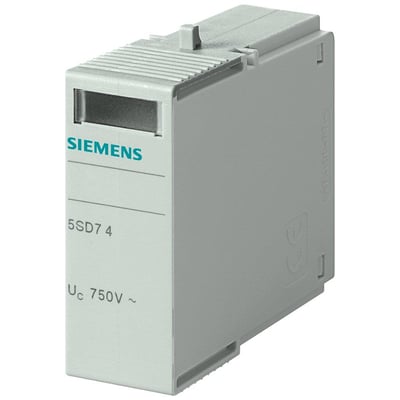 Siemens overspændingsbeskyttelses modul type 2, 5SD7 4, UC 750V AC, grå plast med CE-mærke på siden.