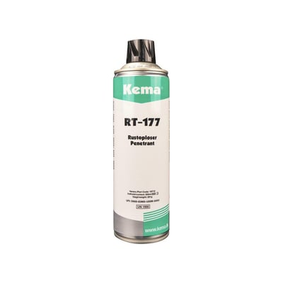 Kema RT-177 rustopløser penetrant spraydåse fra Kema, med logo og produktinformation på hvid baggrund.