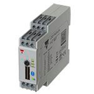Grå DIN-sløjfe-/loopdetektor fra Carlo Gavazzi med én vejsløjfe og to relæudgange, set skråt forfra.