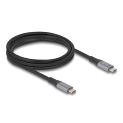 DeLock USB-C 40 Gbps kabel i sort med to USB-C han-stik, 2 meter langt og egnet til PD 3.1 240W opladning.