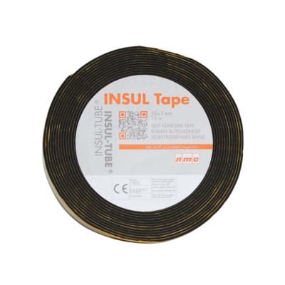 Rulle af NMC Insul-Tape rørisolering, 3 mm x 50 mm x 15 meter, med produktinformation og CE-mærke på etiketten.