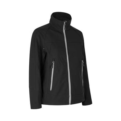 ID Identity damestørrelse 3XL sort softshell jakke fremstillet af åndbart, vind- og vandafvisende ID Tech® materiale med lynlås.