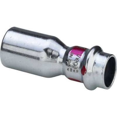 Viega Prestabo reduktion 22 x 18 mm i forzinket stål med SC-Contur, der viser presfittingens muffer og rørdiametre.