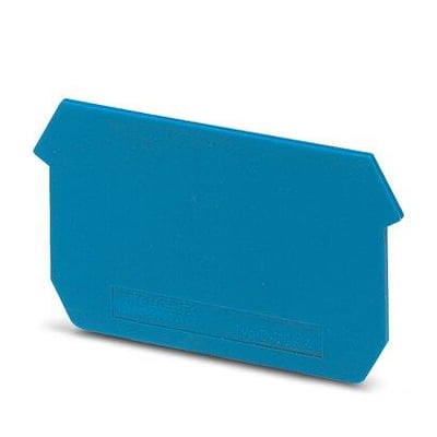 Phoenix Contact endeplade D-UDK 4 BU i blå, vist på en hvid baggrund, med synlige dimensioner og et unikt design.