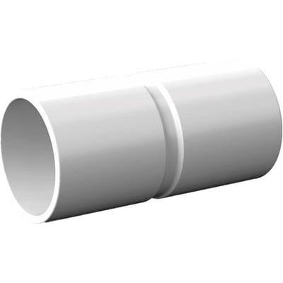 Grå PVC muffe til plastrør med en diameter på 20 mm, vist på en hvid baggrund.