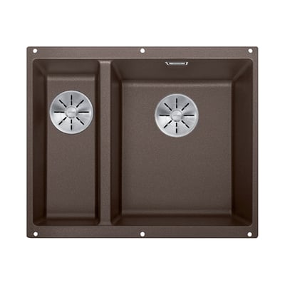 Blanco Subline340/160-U køkkenvask med to kummer i kaffe-farvet Silgranit, klar til underlimning.