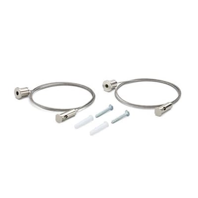 To sæt justerbare wiresæt med skruer og rawplugs til Philips Tubular WT210Z armaturer på hvid baggrund.