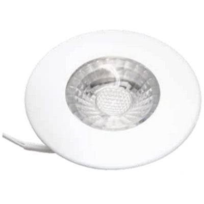 Nordtronic Gabriella møbelspot i mat hvid, Ø55 mm, med 4W LED og 3000K lys på isoleret baggrund.