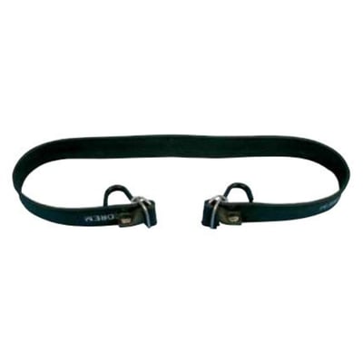 Sikkerhedsgummistrop på 600 mm med to plastbeklædte rustfri kroge. Stroppen er sort med tydelig tekst på den ene ende.