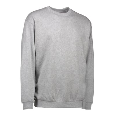 ID Identity GAME sweatshirt i gråmelange, str. M, vist fra siden med fokus på den bløde børstede inderside og ribkanter.