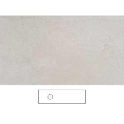 Beige Jura-bordplade fra Svedbergs, 161 x 46 cm, med synlig overfladestruktur og skitse af udskæring V.