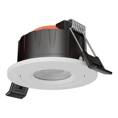 Ledvance LDV Spot Combo er en hvid, justerbar indbygningsspot med synlig linse og fjederclips, 82 mm.