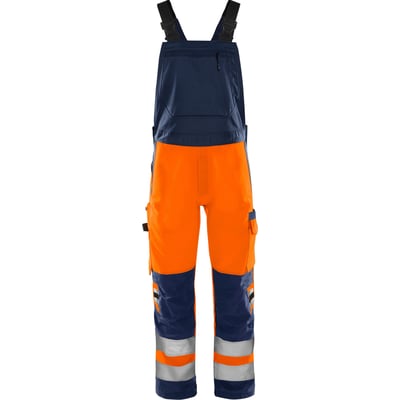 Kansas Fristads Green overalls i Hi-Vis orange/marine, str. C62, med justerbare seler og reflekterende detaljer.