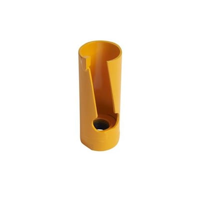 Ironside HM-hulsav på 29 mm i gul, cylindrisk form med åbning i siden og synligt gevind i bunden.