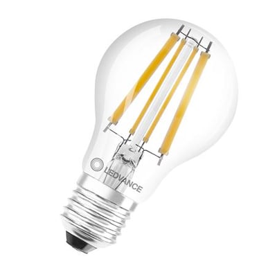 Ledvance LED standard filament pære med E27 sokkel, 11W, 1521lm, klar glas og 827 varm hvid lysfarve.