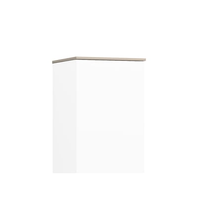Svedbergs topplade til højskab i sand, 35,5 x 1,2 x 35,5 cm, vist monteret på et hvidt skab set skråt fra siden.