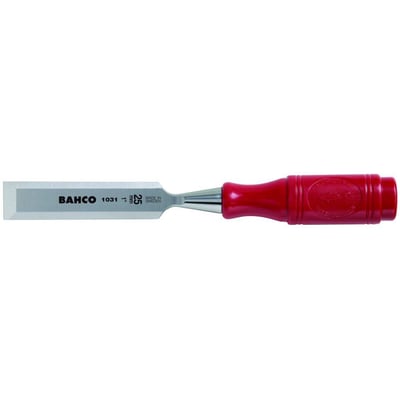 Nærbillede af Bahco stemmejern 1031, viser 30 mm klinge med påskriften 'Made in Sweden' og det ergonomiske røde håndtag.