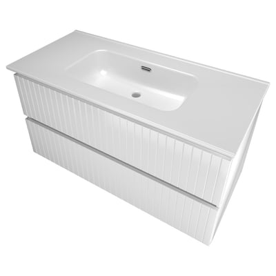 Sanibell Proline møbelsæt i hvid højglans med lodrette lameller, bredde 101cm, med 2 softclose skuffer.