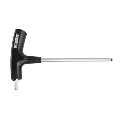 Ironside T-unbrakonøgle med kugle, 8 mm og 137 mm, med sort T-greb og blank metalnøgle.