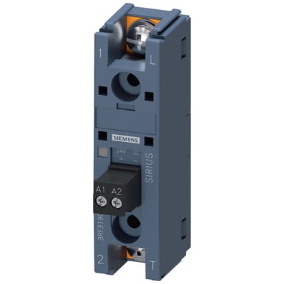 Siemens halvlederrelæ til 1-fase, 80 A, med 24 V DC-styring og 48-460 V AC, set skråt forfra.