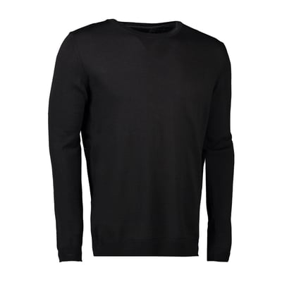 Bagfra visning af Seven Seas sorte pullover i 2XL, lavet af fin merino uld, med klassisk rundt halsudskæring.