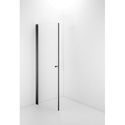 CONTURA SHOWER Space svingdør 900 x 1850 mm med klart glas, mat sort profil og buet form set forfra.
