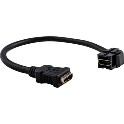 Lauritz Knudsen Merten Keystonemodul HDMI med 20 cm break-out kabel. En sort HDMI-stik i den ene ende og et keystone-stik i den anden.