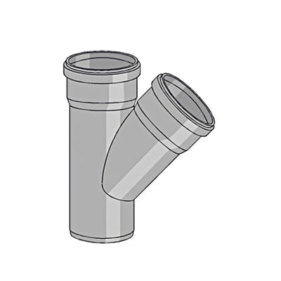 Nicoll Friaphon grenrør i grå plast, viser Y-formet samling med to indgange og én udgang med en vinkel på 87 grader.