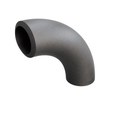 Indura 90° bøjning i P235GH-TC1 stål, 33,7 x 4 mm, med radius 72,5 mm på hvid baggrund.