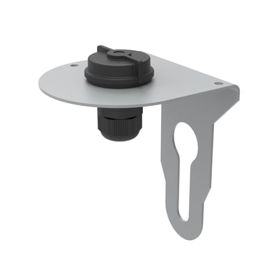 LEDVANCE Zhaga-sokkeladapter til Floodlight Flex, set skråt forfra med rund sort tilslutning og gråt beslag.