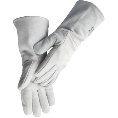 Svejsehandske Supreme 2611 i str. 11, lavet af gråt oksespalt med kevlar-syning og bomuldsfor.