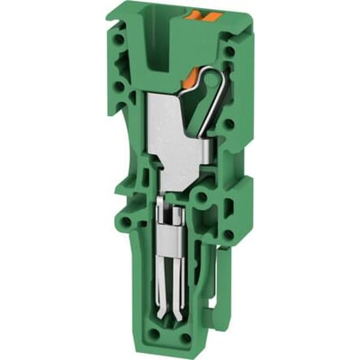 Weidmüller stik APG 2.5 MI GN i grøn med PUSH IN teknologi og fjederterminaler, vist i snit.