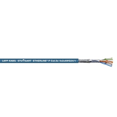 Lapp Etherline P Cat.5e, 4x2xAWG24/1 Ethernet kabel med afskærmning og afisolerede ledere i forskellige farver på hvid baggrund.