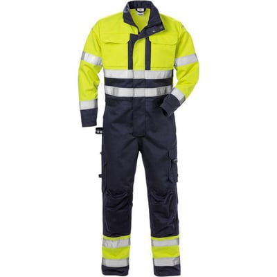 Kansas HiVis kedeldragt i gul og navy blå, str. L, med reflekser og mange lommer.