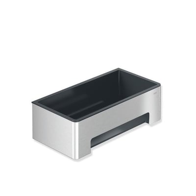 HEWI-holder til brusehjørnekurv i System 900, 170 x 170 x 67 mm, med antracitgrå indsats og sølvfarvet yderside.