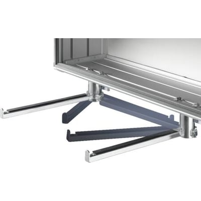 Rittal svingbare bærejern CP i metal, monteret på en del af et kabinet på hvid baggrund, viser funktionalitet og design.