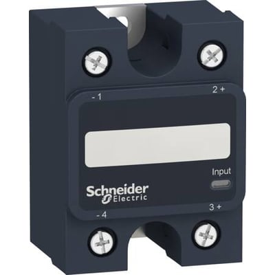 Schneider Electric solid state relæ til bundmontage, 125A, 660VAC, 1-faset med tydeligt mærket input og Schneider Electric logo.