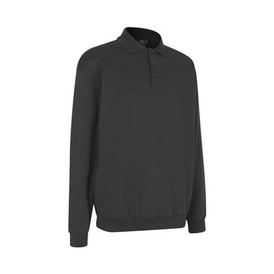ID Identity GAME polosweatshirt i koksgrå, størrelse S, med polokrave, stolpelukning og tre knapper.