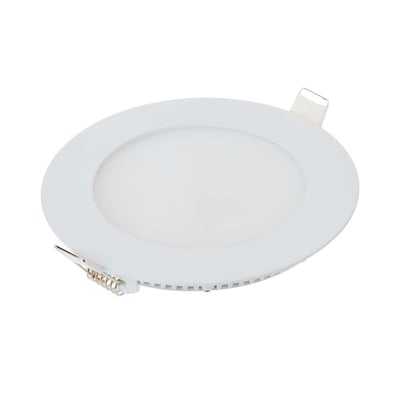 V-TAC LED panel 6W rund i hvidt aluminium med synlige monteringsclips på en hvid baggrund.