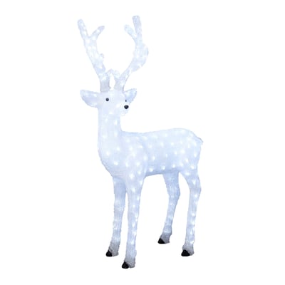 Konstsmide akryl jule-ren med 184 hvide LED'er og imponerende 130 cm højde, vist isoleret på hvid baggrund.