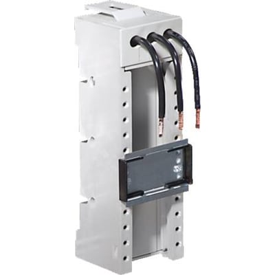 Rittal Mini-PLS komponentadapter SV i hvid plast med tre sorte kabler forbundet til indersiden af adapteren.