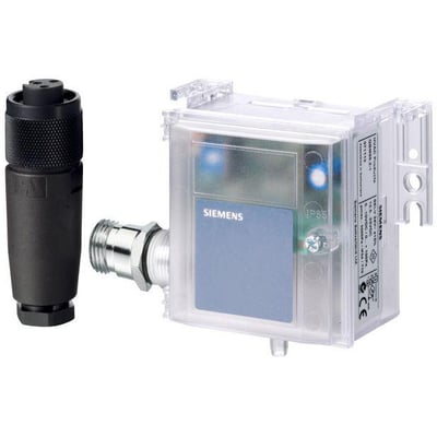 Siemens QBM4000-1 differenstrykføler med et måleområde på 0-100 Pa, leveres med kalibreringscertifikat og et tilhørende stik.