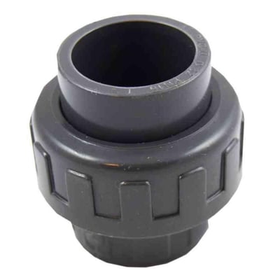 Gavatec Union PVC-U kobling til 25mm rør med 3/4'' gevind, fremstillet af mørkegrå PVC.