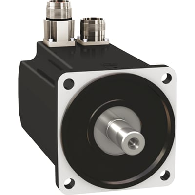 Schneider Electric servomotor BMH med 3,6 Nm, 1100W, IP54, uden bremse eller not, vist med to tilslutningsstik på toppen.