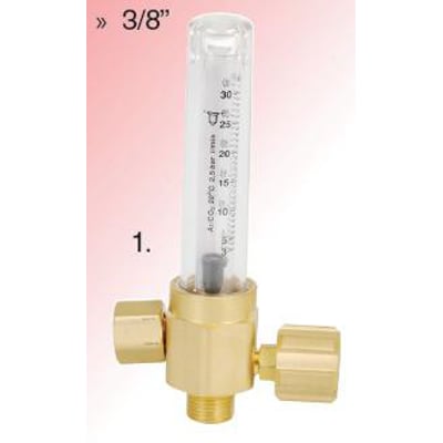 Flowmeter til gasflow på op til 25 l/min med gennemsigtigt, gradueret målerør og gyldne tilslutninger.