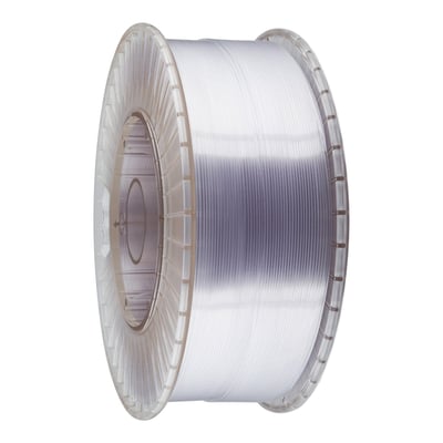 Prima EasyPrint PETG-filament på spole med transparent filament, 1,75 mm i diameter og vægtangivelse på 1 kg.