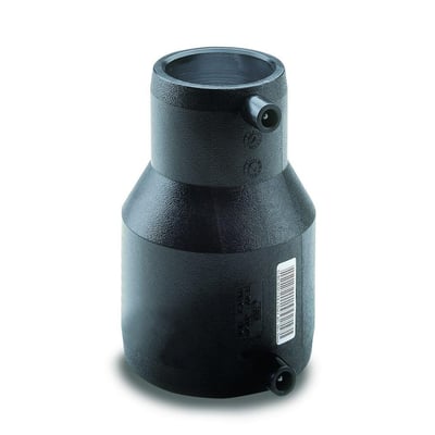 Sort el-reduktion til rør med dimensionerne 200 mm og 160 mm, SDR11 og PN16 bar.