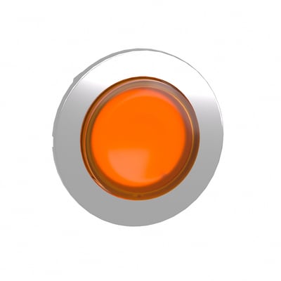 Schneider Electric Harmony XB4/ZB4 flush trykknaphoved i orange med LED-belysning og metalring.