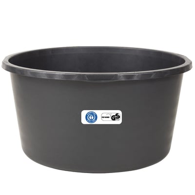 Mørkegrå 90 liters murerbalje i syrefast PE med forstærket kant og bund, TUV GS og Blue Angel certificering.